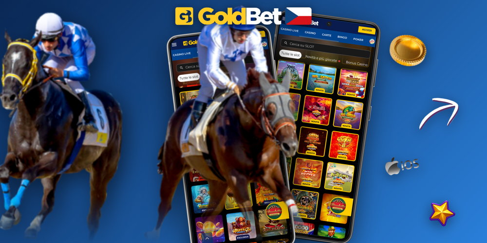Domovská obrazovka Goldbet Casino app na smartphonu položeném na stole