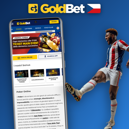 Goldbet Casino aplikace otevřená na mobilním telefonu pro Android a iOS