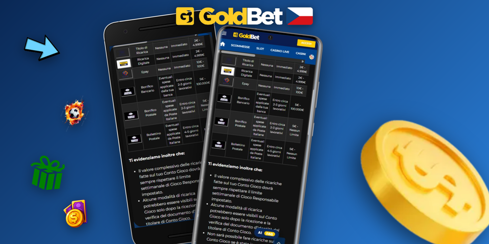 Promo banner Goldbet Casino s bonusovým kódem GOLDBONUS a motivem mincí
